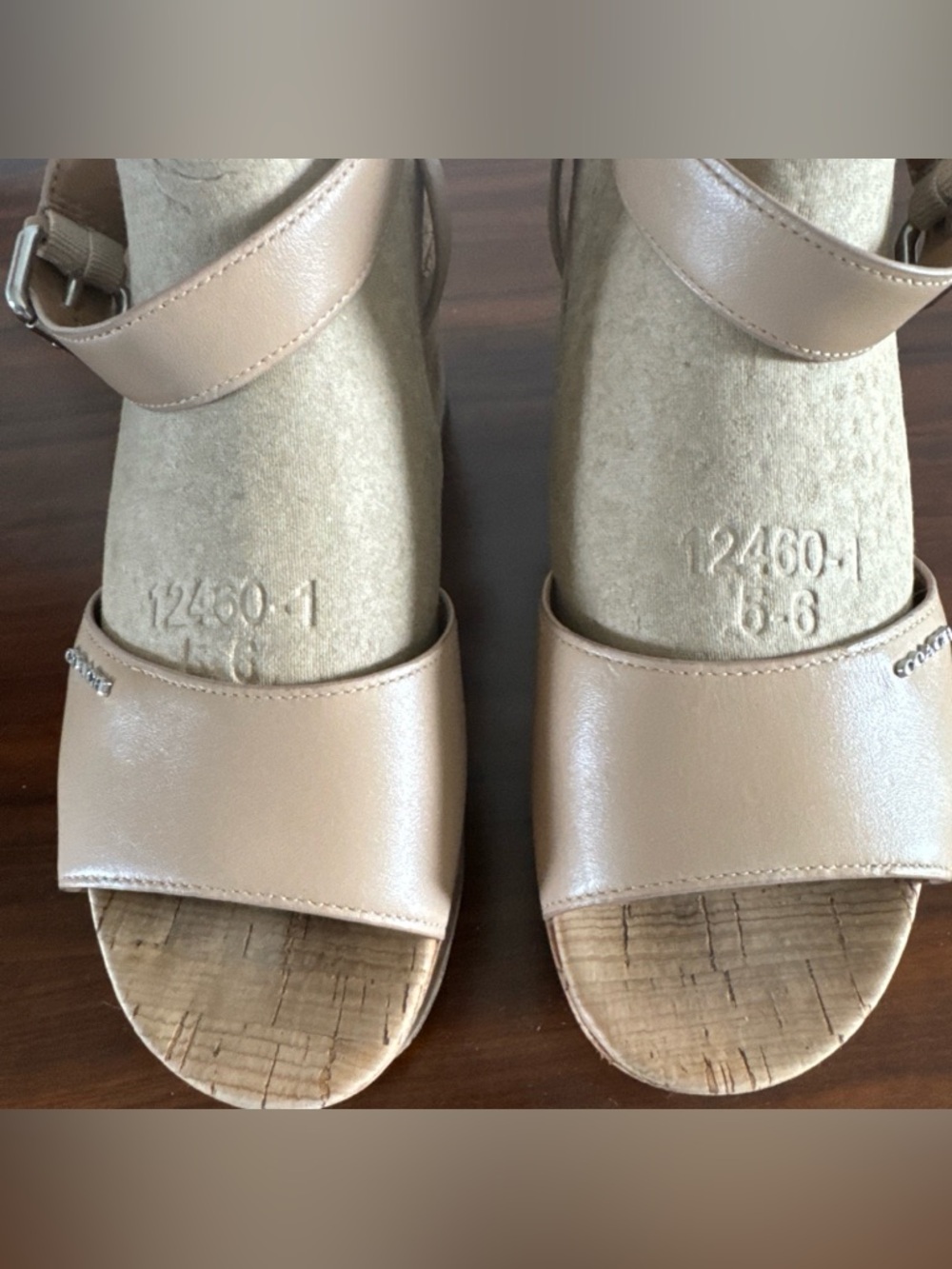 COACH Becka Leather Cork Wedge Sandals Platform Nude Tan Size 8 - Picture 4 of 9